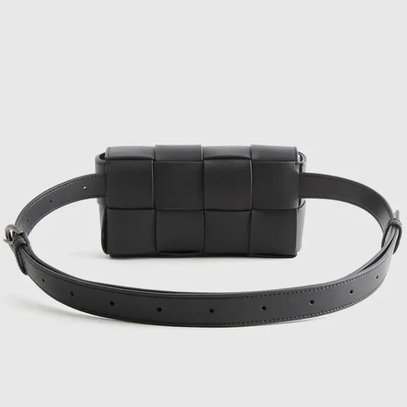 Italian Leather Hand Woven Leather Belt Bag in Black - Picture 4 of 10